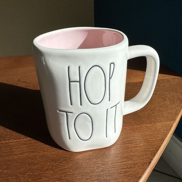 Rae Dunn Mug by Magenta Hop To It Mug White with Pink Inside New Easter Spring - Picture 1 of 6